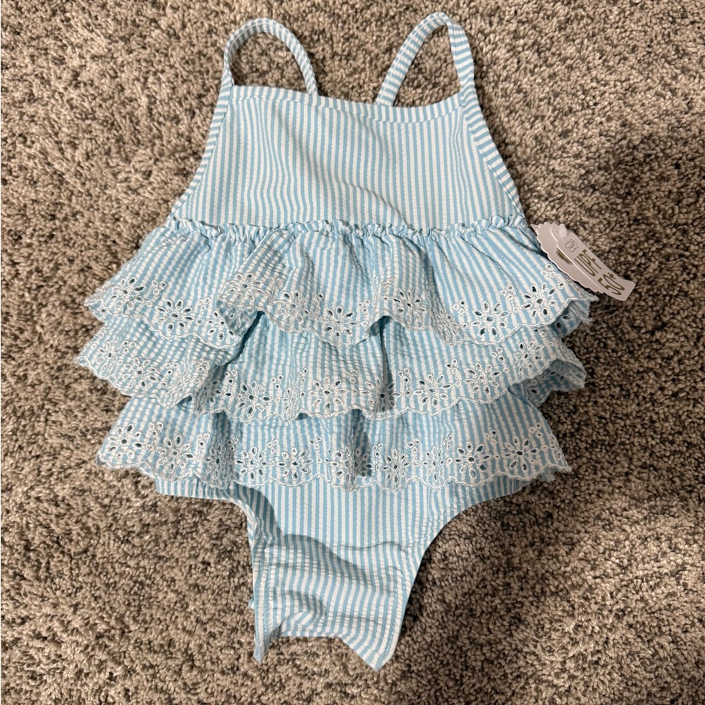 Mud Pie Light Blue Striped Baby Swimsuit
